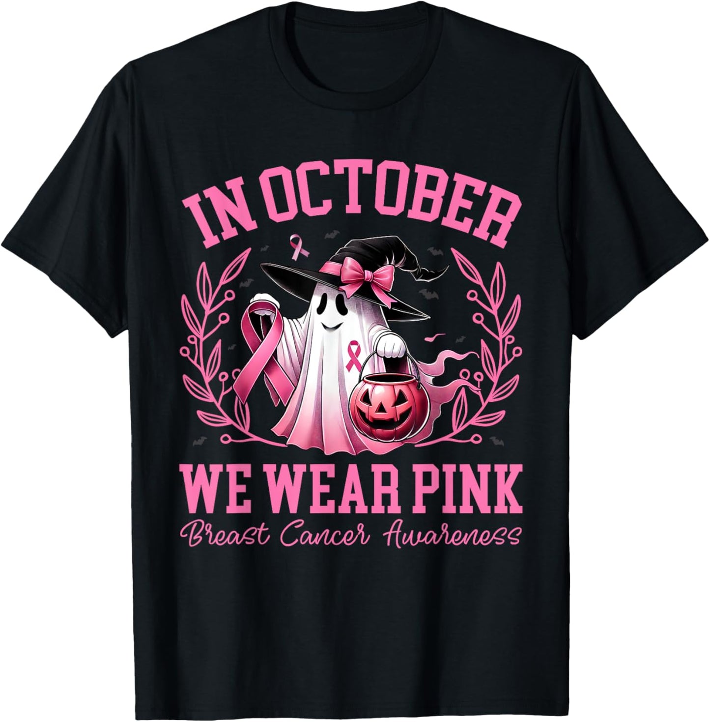 Breast Cancer Shirts Women Halloween In October We Wear Pink T-Shirt - T-Shirt | Black