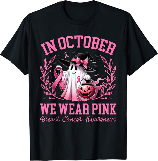 Breast Cancer Shirts Women Halloween In October We Wear Pink T-Shirt - T-Shirt | Black