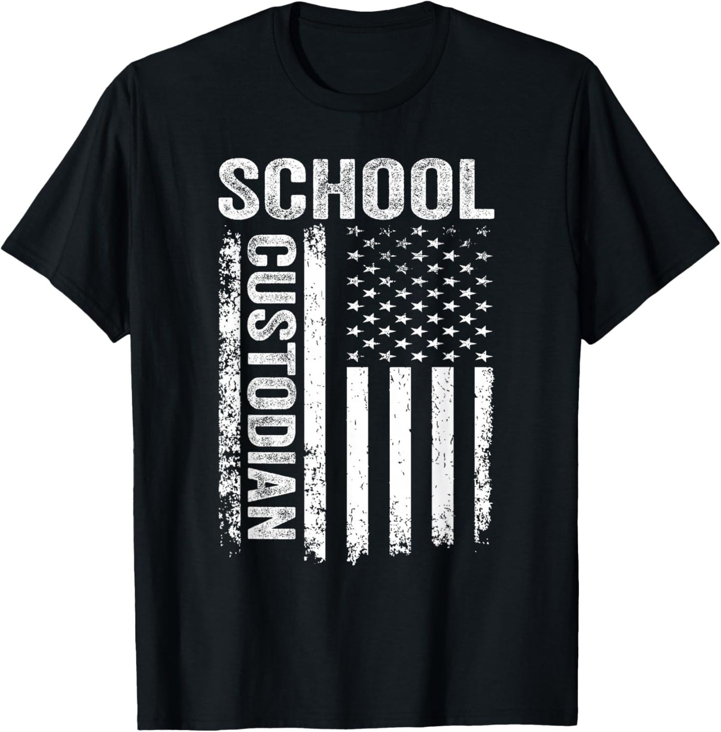 Funny 1st Day Of School, Custodian American Flag 4th Of July T-Shirt - T-Shirt | Black