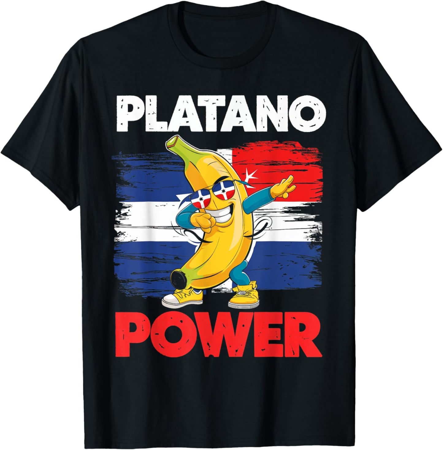 Platanos Power Dominican Flag Banana Fun T-Shirt - T-Shirt | Black