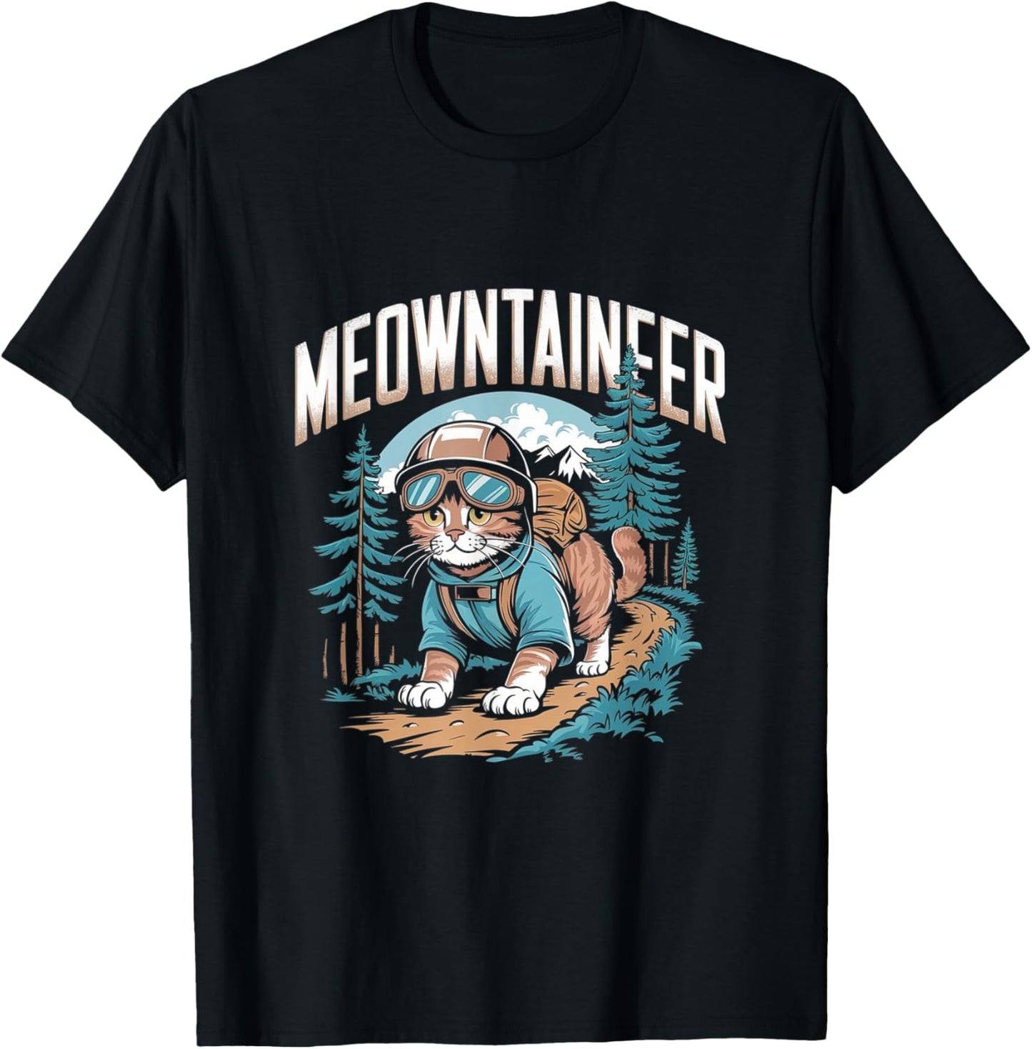 Mountaineer Hiking Pun - Funny Mountain Cat Hiker T-Shirt - T-Shirt | Black