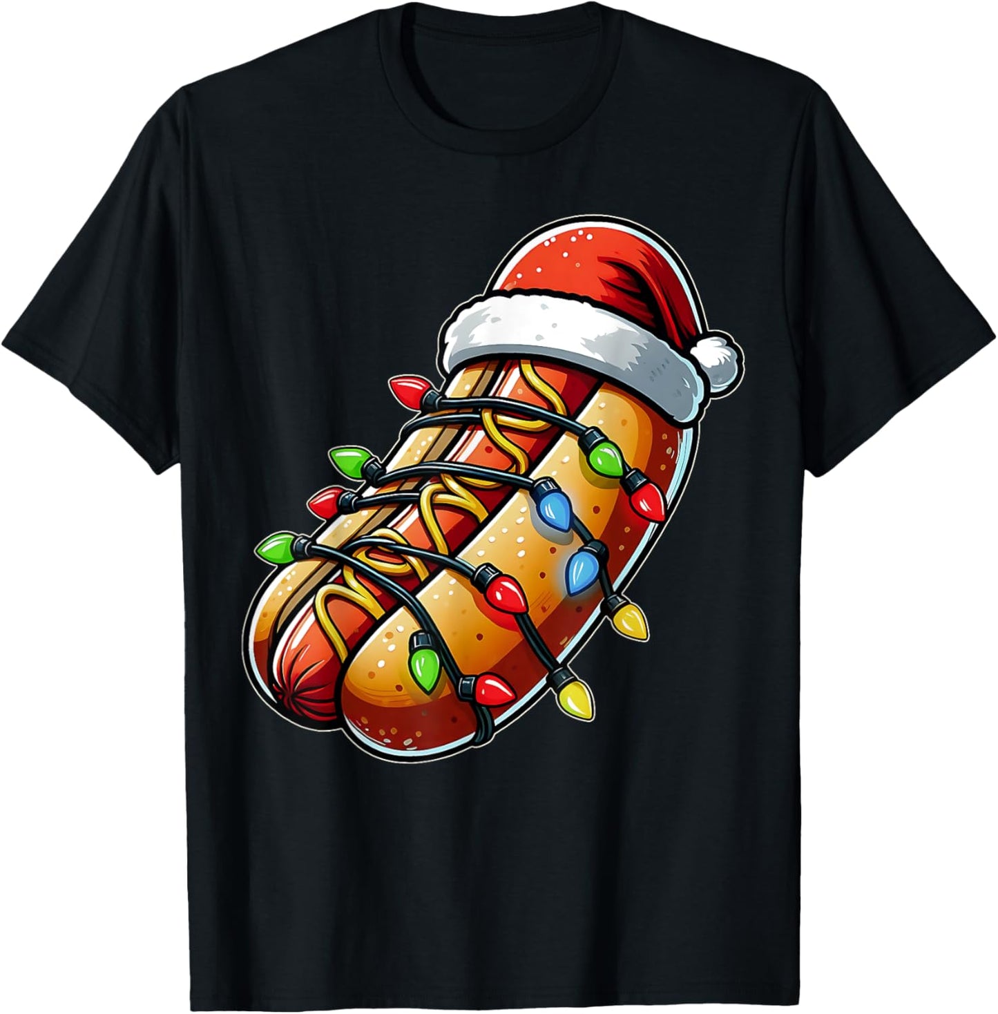 Hot Dog Christmas Hat Xmas T-Shirt - T-Shirt | Black