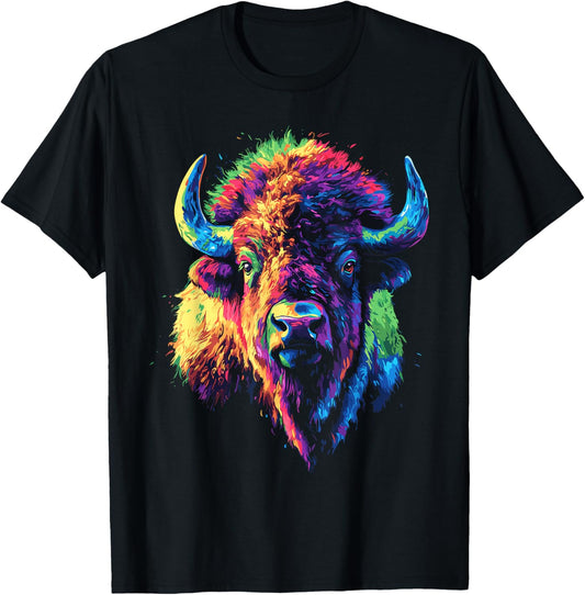 American Bison Lover Colorful Pop Art American Buffalo Bison T-Shirt - T-Shirt | Black