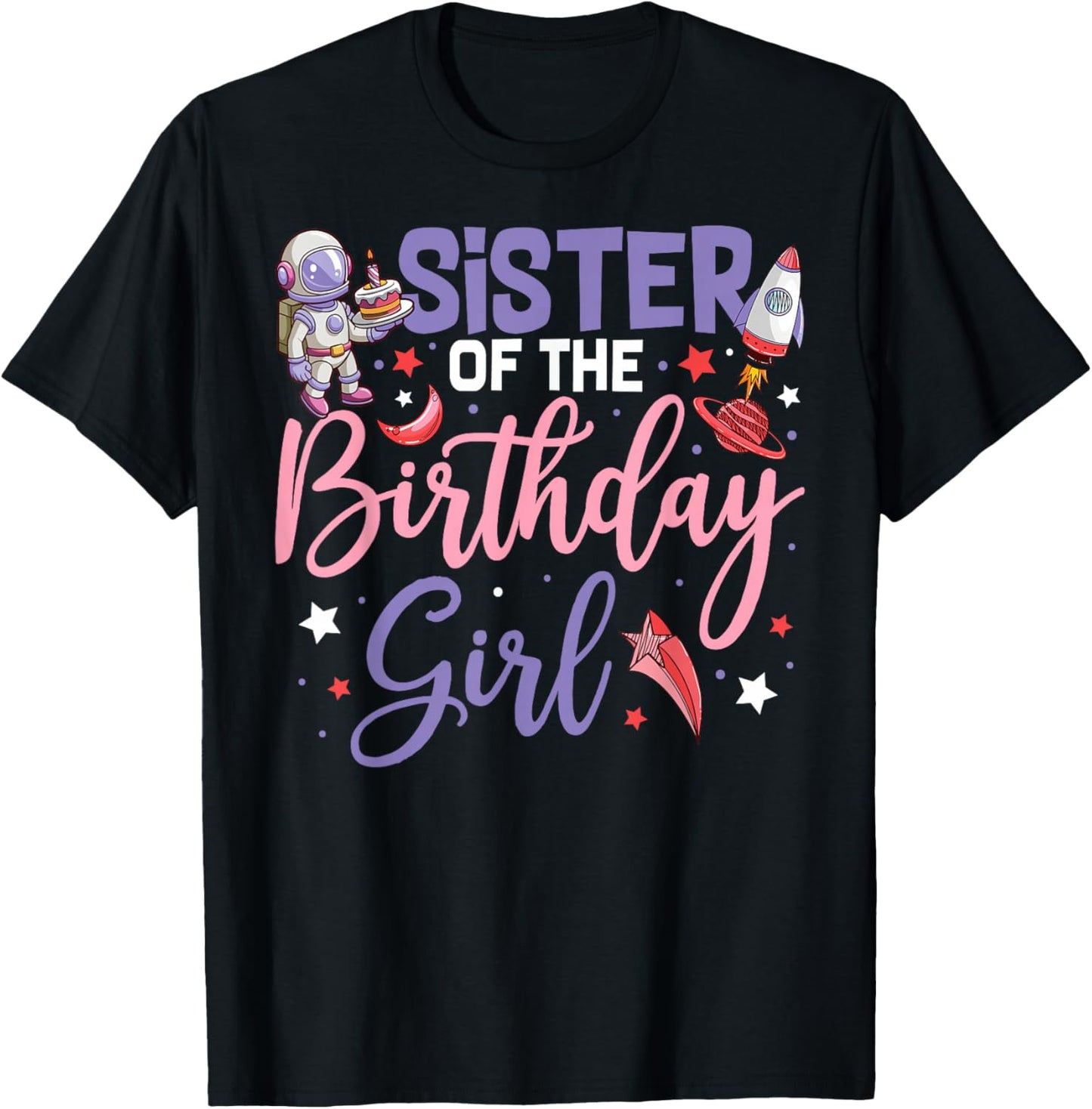 Two The Moon Sister Of the Birthday Girl Astronaut Family T-Shirt - T-Shirt | Black