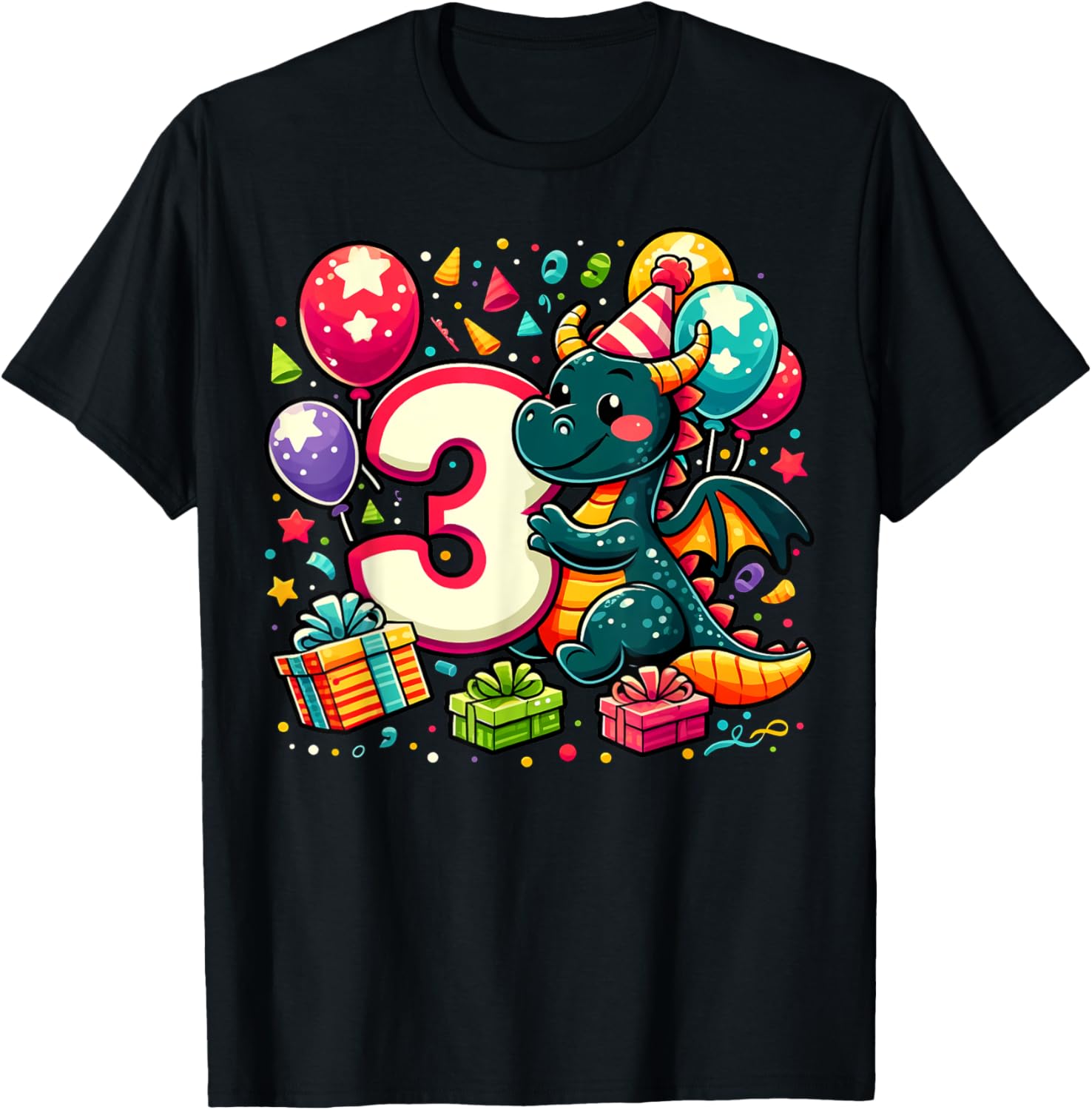 Dragon 3rd birthday boy girl 3 years old third three Dragon T-Shirt - T-Shirt | Black