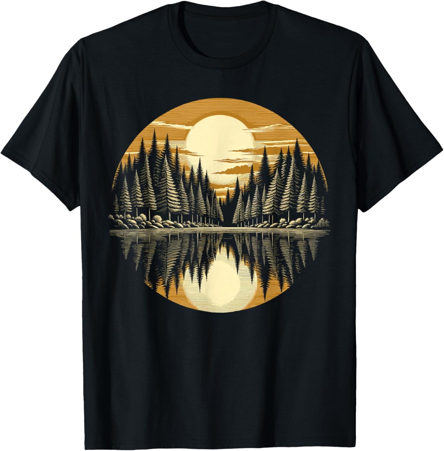 Nature Reflection Retro Forest Trees Outdoor Wildlife T-Shirt - T-Shirt | Black