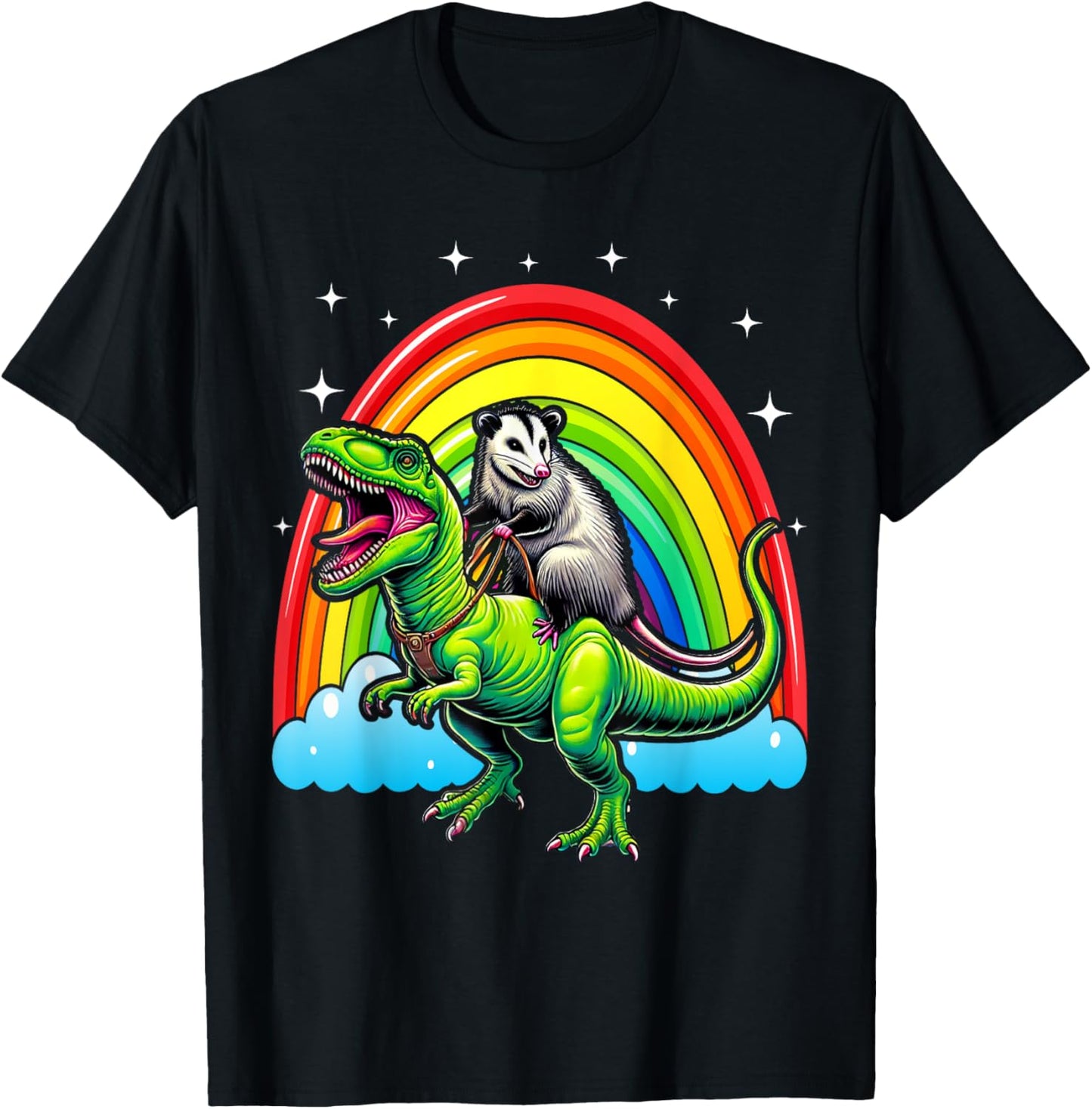 Possum Opossum Riding Dinosaur T Rex Trash Garbage T-Shirt - T-Shirt | Black