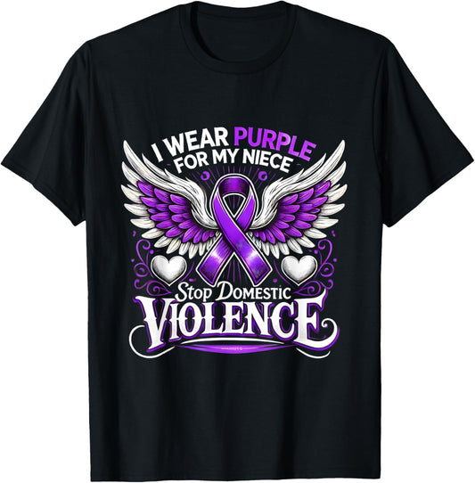 I Wear Purple For My Niece Stop Domestic Violence Graphic T-Shirt - T-Shirt | Black