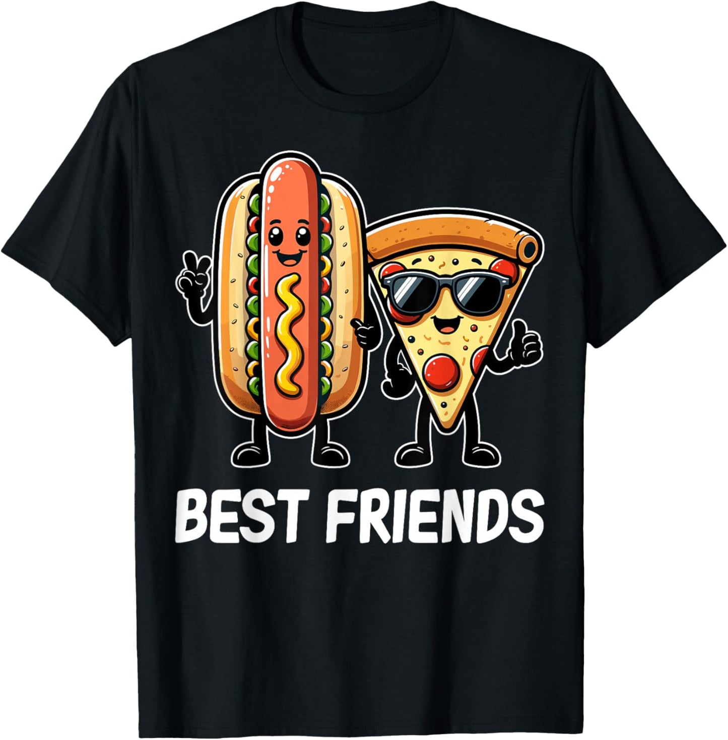 Funny Foddie Fast Food Lover Best Friends Hot Dog Pizza T-Shirt - T-Shirt | Black