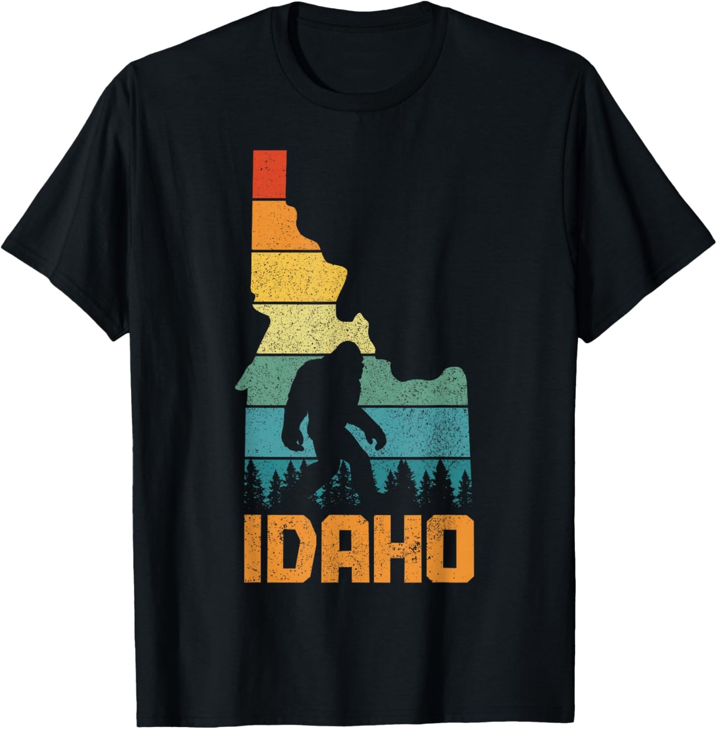 Idaho Bigfoot State Map Hunting Hunter Funny Pride Vintage T-Shirt - T-Shirt | Black