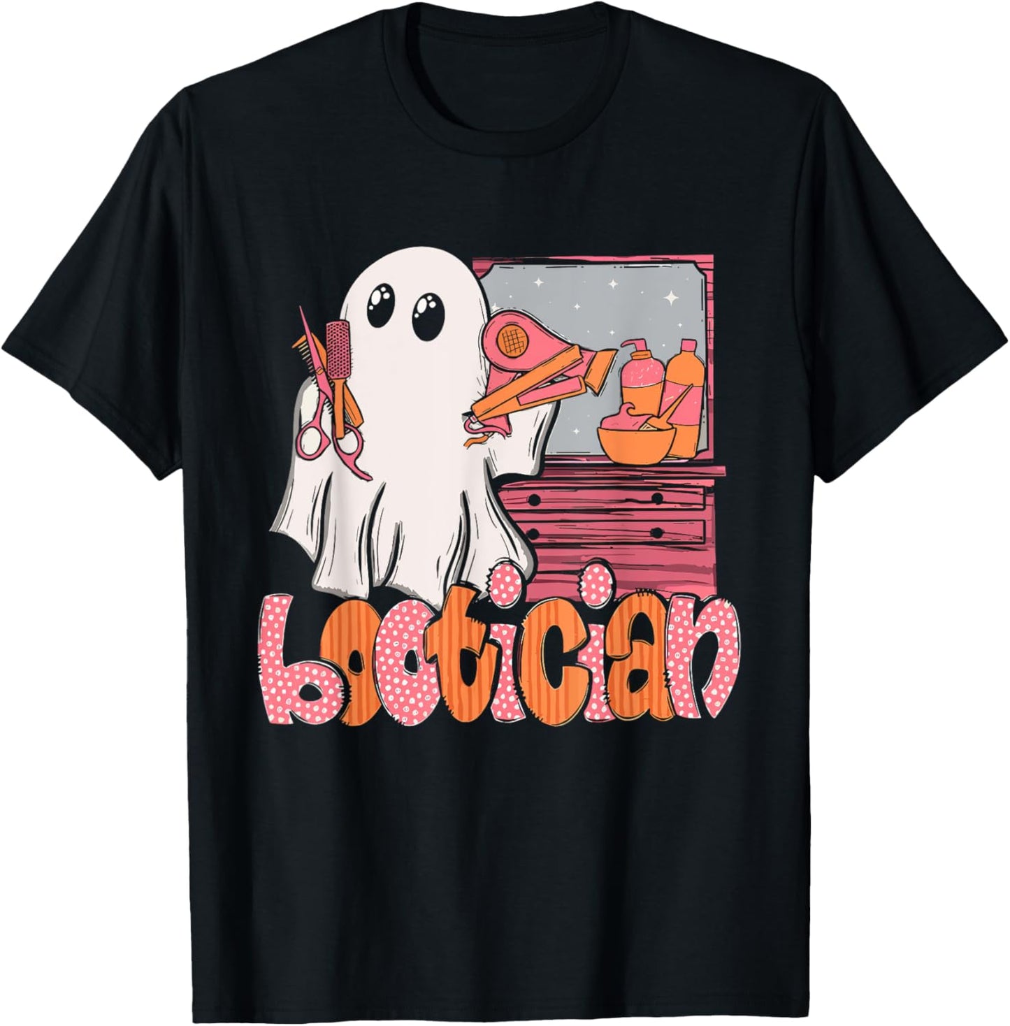Bootician Funny Beautician Halloween Ghost Hair Stylist T-Shirt - T-Shirt | Black