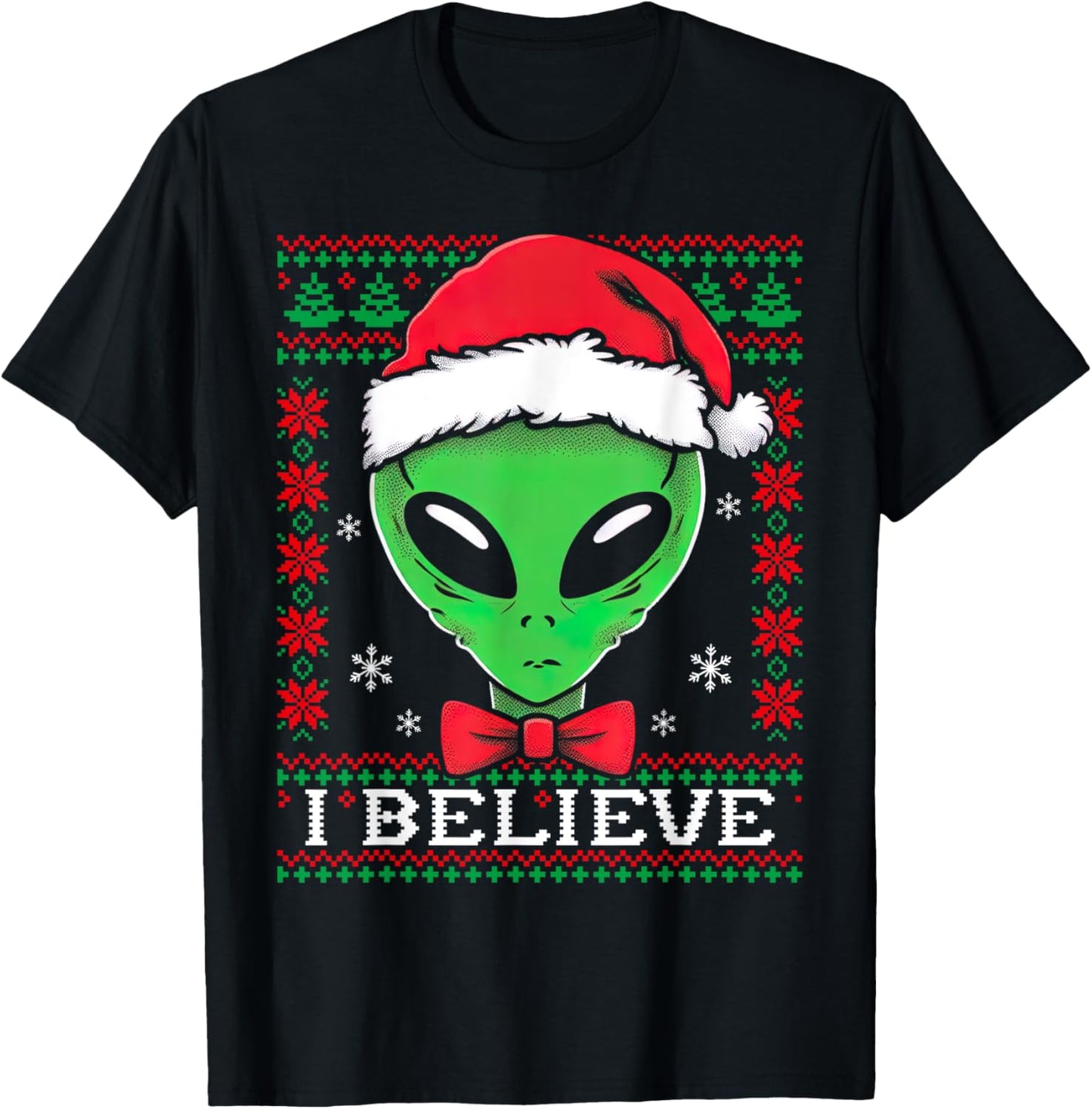 Festive UFO santa Alien Ugly Sweater Christmas Sci-Fi Lovers T-Shirt - T-Shirt | Black