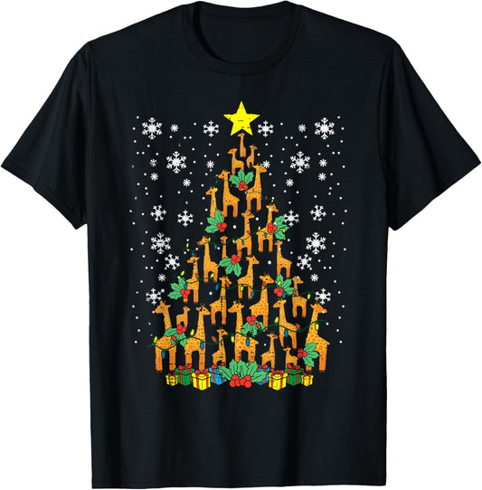 Giraffe Christmas Tree Xmas Zoo Animal Boys Kids Men Women T-Shirt - T-Shirt | Black