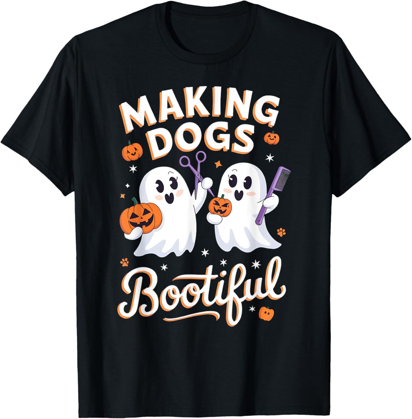 Halloween Dog Grooming Ghosts Making Dogs Bootiful T-Shirt - T-Shirt | Black