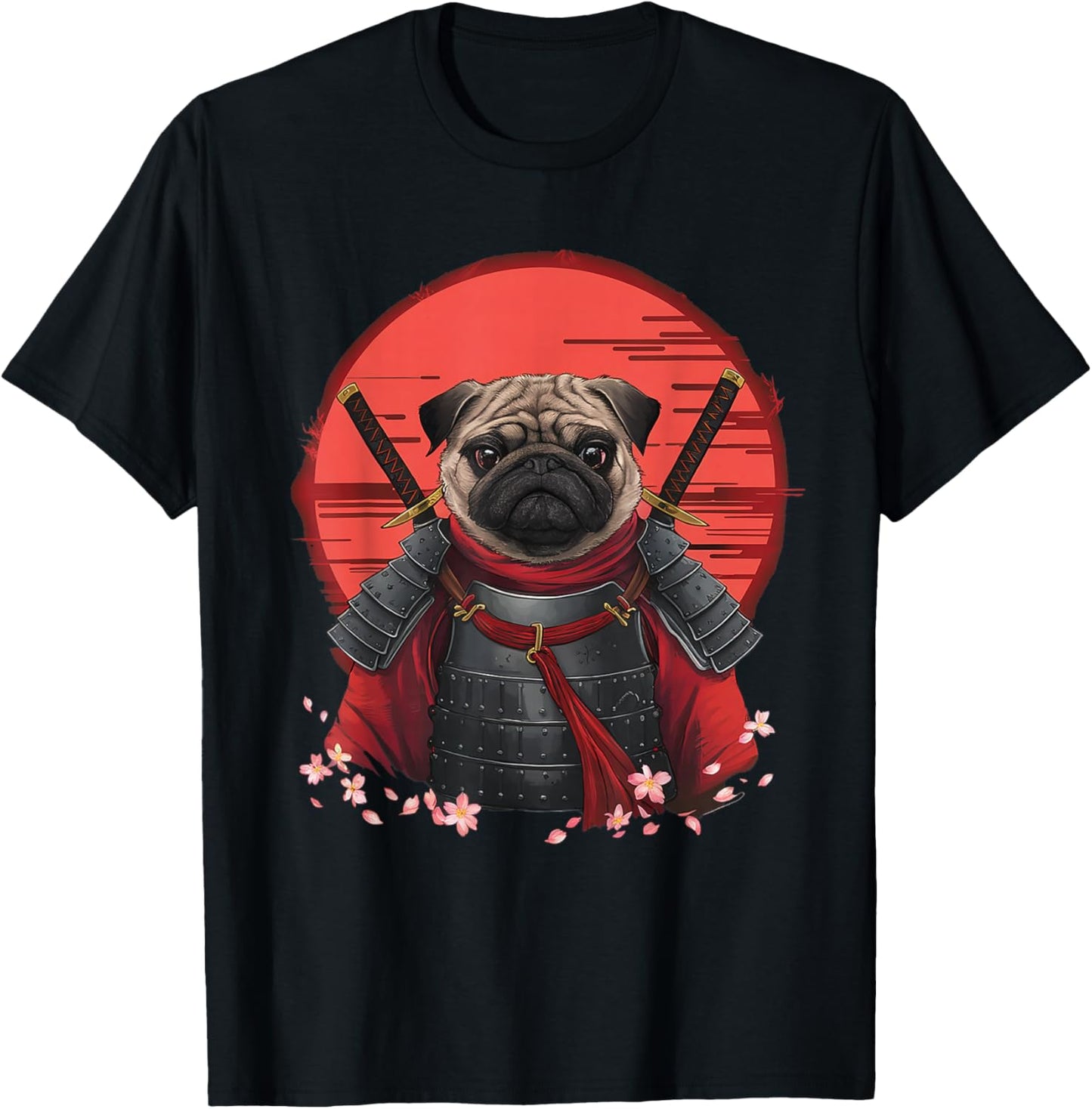 Japanese Samurai Pug Warrior Anime Sword Ninja Dog T-Shirt - T-Shirt | Black