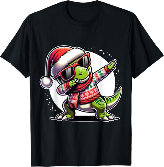 Christmas Dinosaur Boys Dabbing T Rex Santa Xmas Funny T-Shirt - T-Shirt | Black