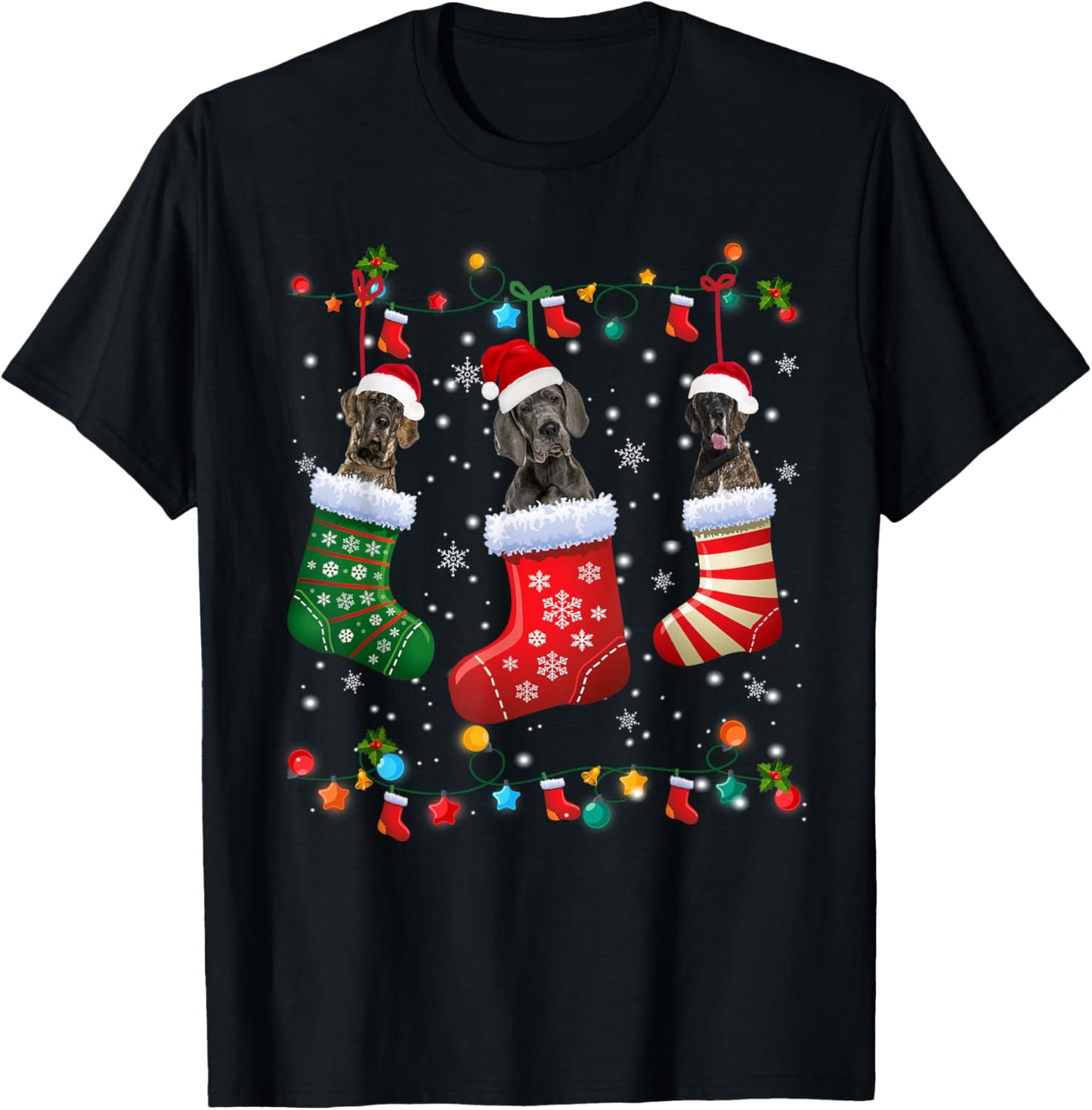 Great Dane Christmas Socks Funny Xmas Pajama Dog Lover T-Shirt - T-Shirt | Black