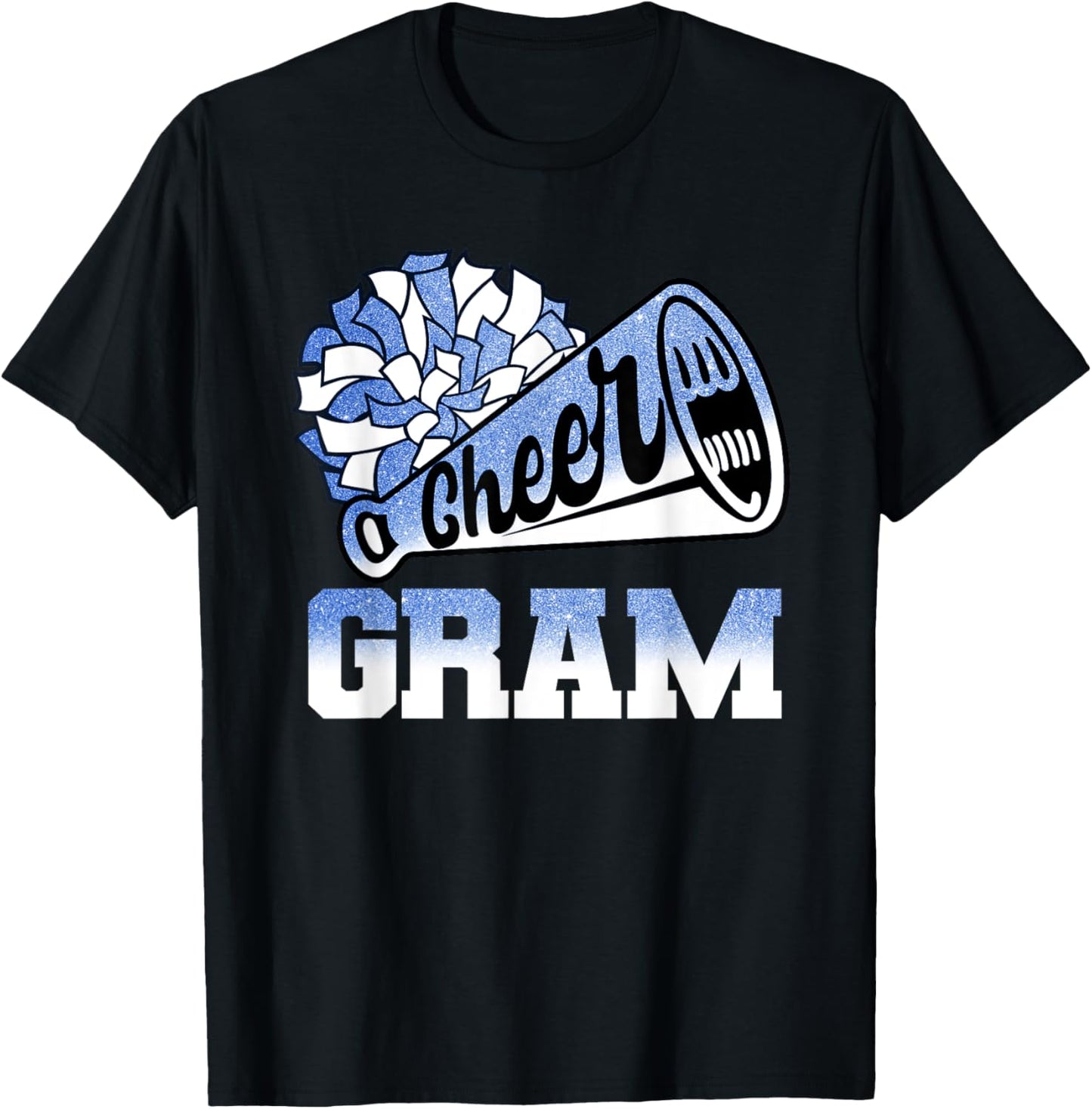 Cheer Gram Biggest Fan Cheerleader Blue White Pom Pom T-Shirt - T-Shirt | Black