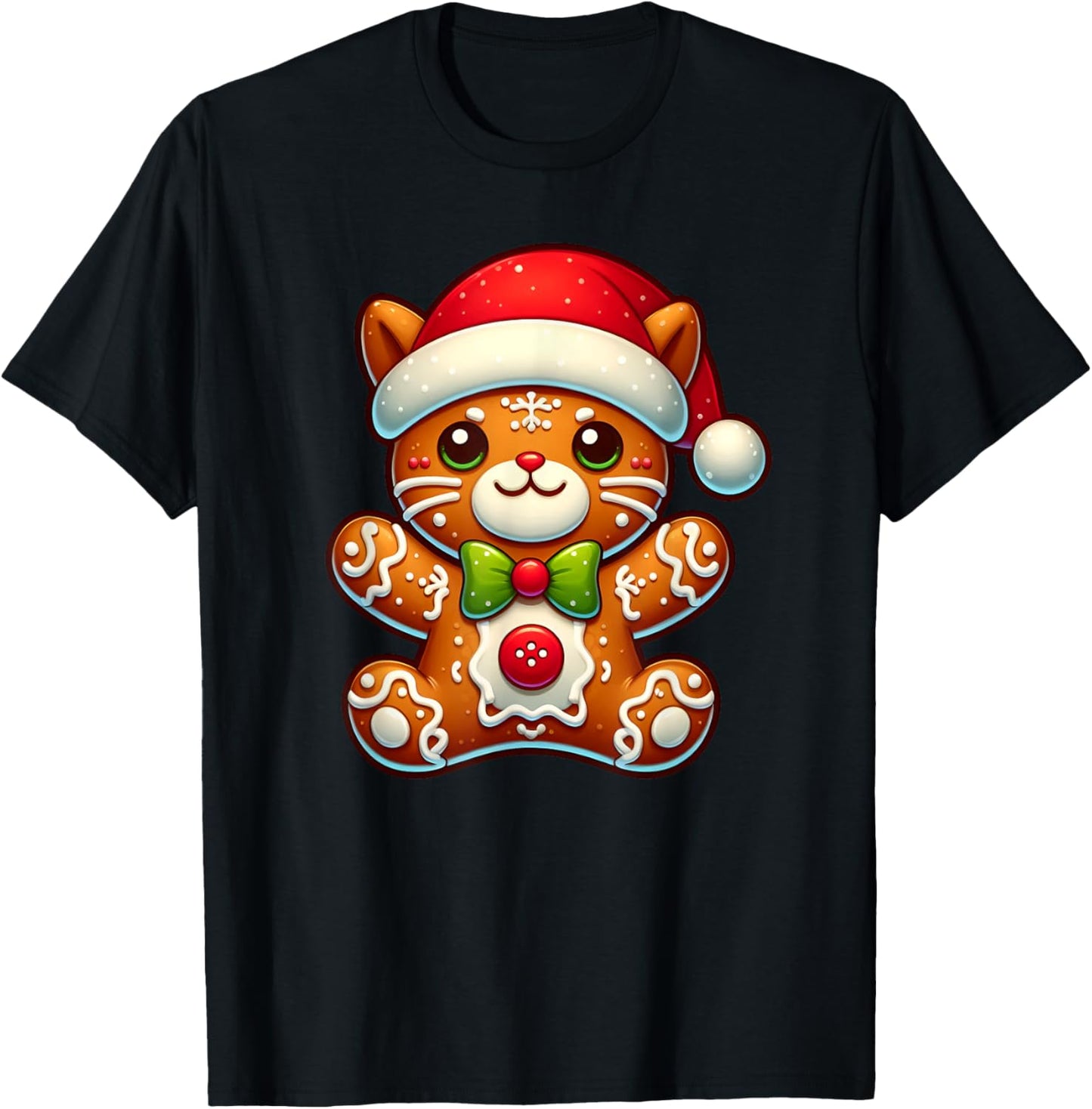 Funny Gingerbread Man Cat Christmas Kids T-Shirt - T-Shirt | Black