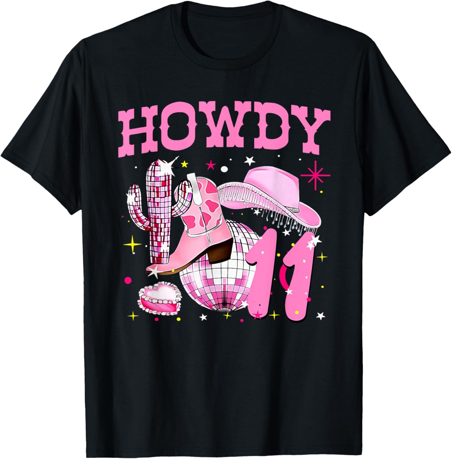 Howdy 11 Years Old Cowgirl 11th Birthday Western Girl T-Shirt - T-Shirt | Black