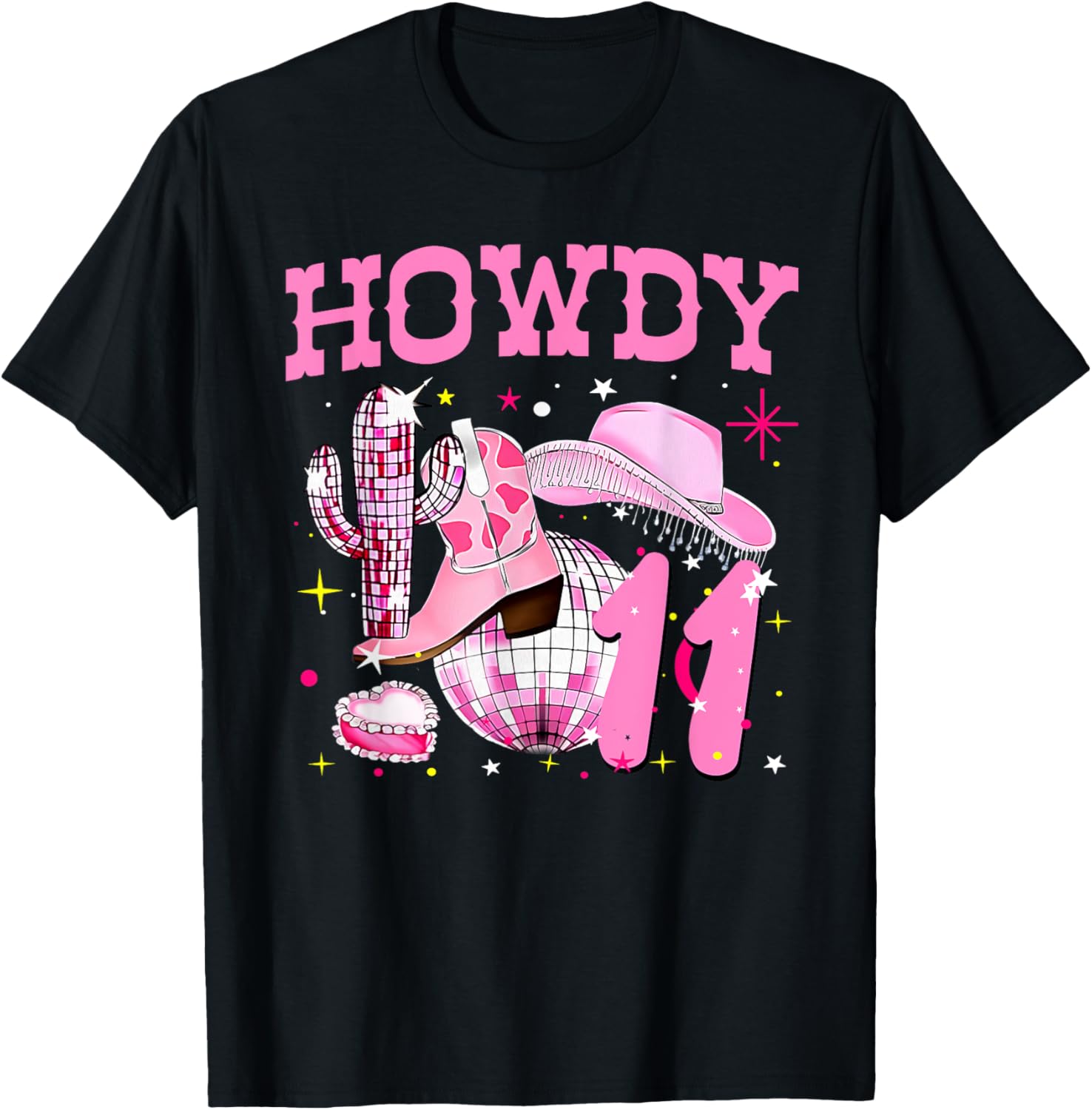 Howdy 11 Years Old Cowgirl 11th Birthday Western Girl T-Shirt - T-Shirt | Black