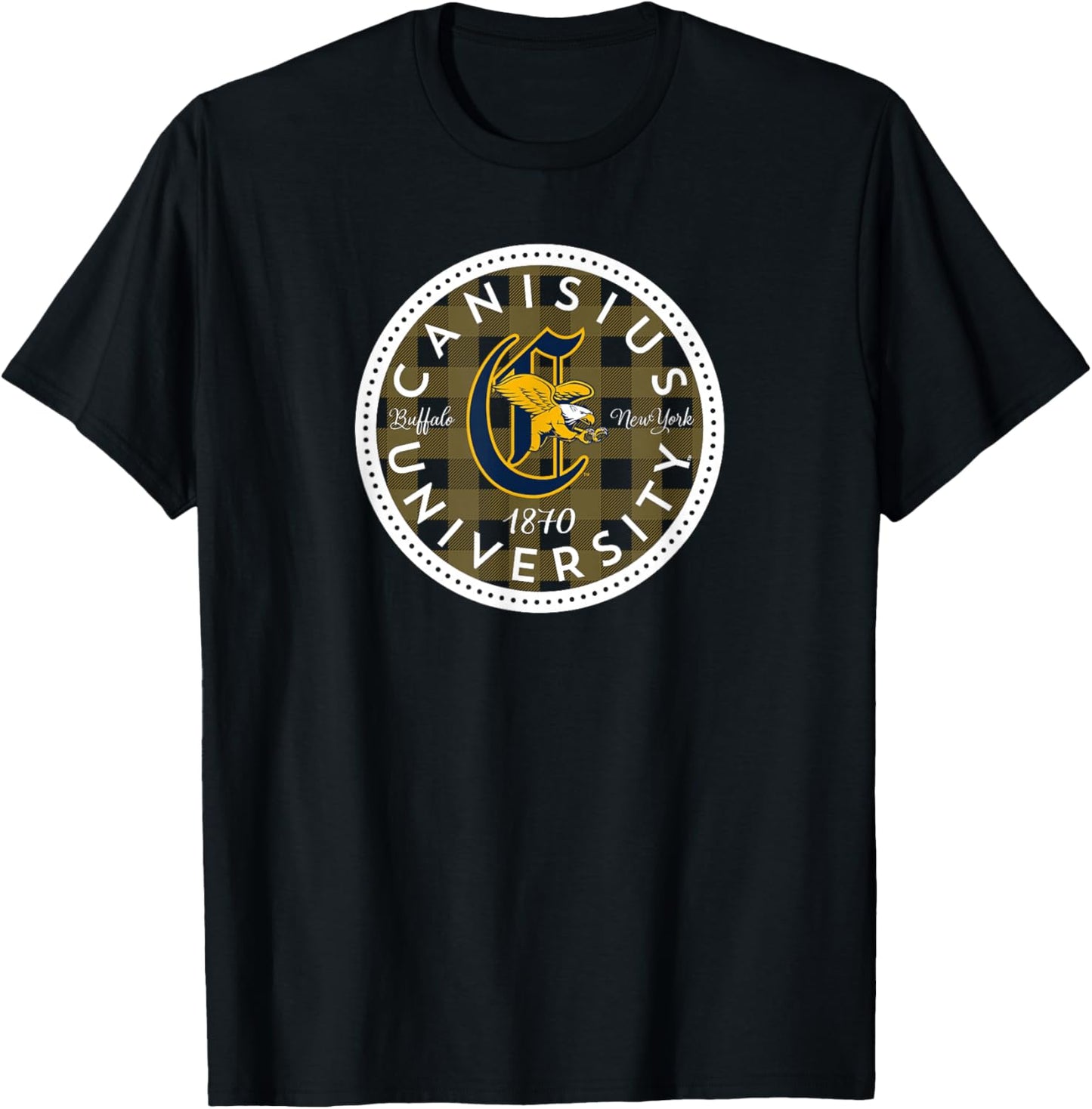 Canisius University Golden Griffins Plaid Badge T-Shirt - T-Shirt | Black