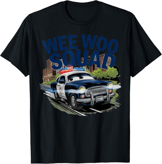Wee Woo Squad Police Car Fan Humor For Kids Police Officer T-Shirt - T-Shirt | Black