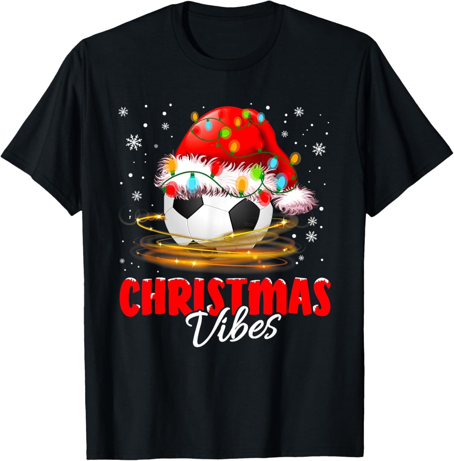 Christmas Pajamas Christmas Lights Soccer Football Outfit T-Shirt - T-Shirt | Black