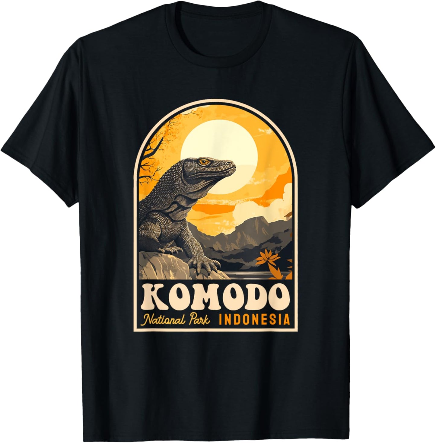 Komodo National Park Indonesia Retro Komodo Dragon Reptile T-Shirt - T-Shirt | Black