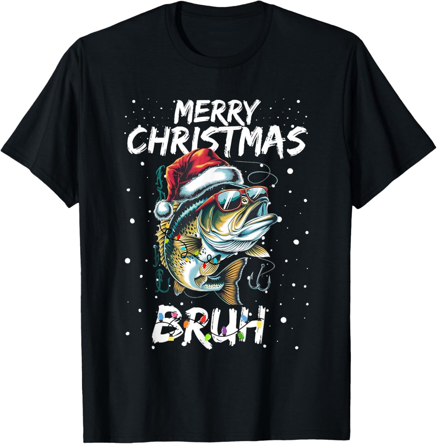 Merry Fishmas Santa Fishing Lovers Funny Fisherman Christmas T-Shirt - T-Shirt | Black