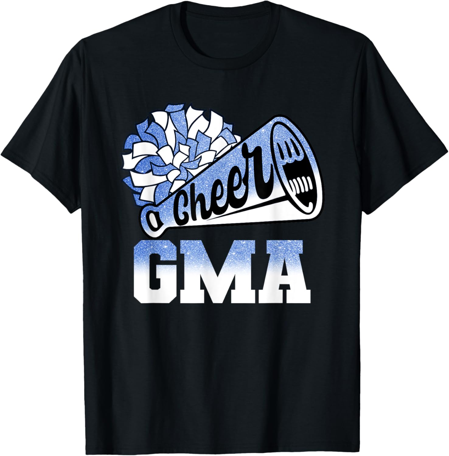 Cheer Gma Biggest Fan Cheerleader Blue White Pom Pom T-Shirt - T-Shirt | Black
