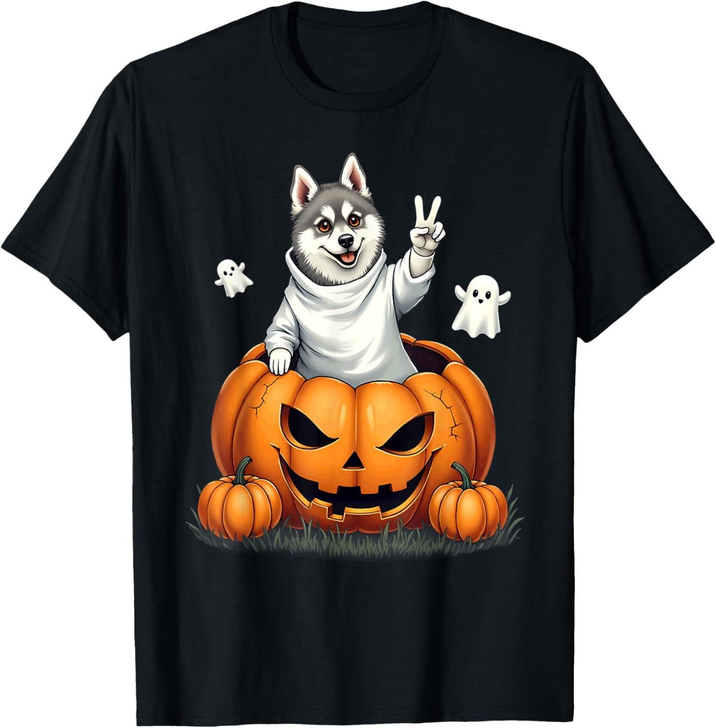 Pumpkin Boo Ghost Alaskan Klee Kai Dog Halloween Costume T-Shirt - T-Shirt | Black