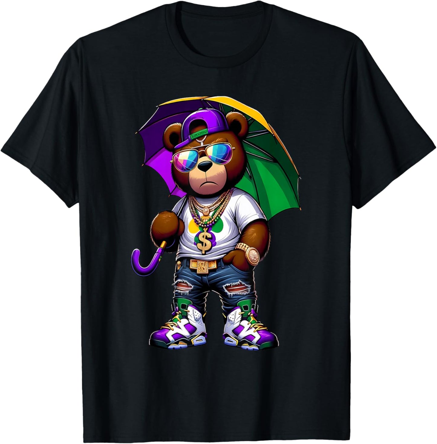 Mardi Gras for Boys Hip Hop Teddy Bear New Orleans T-Shirt - T-Shirt | Black