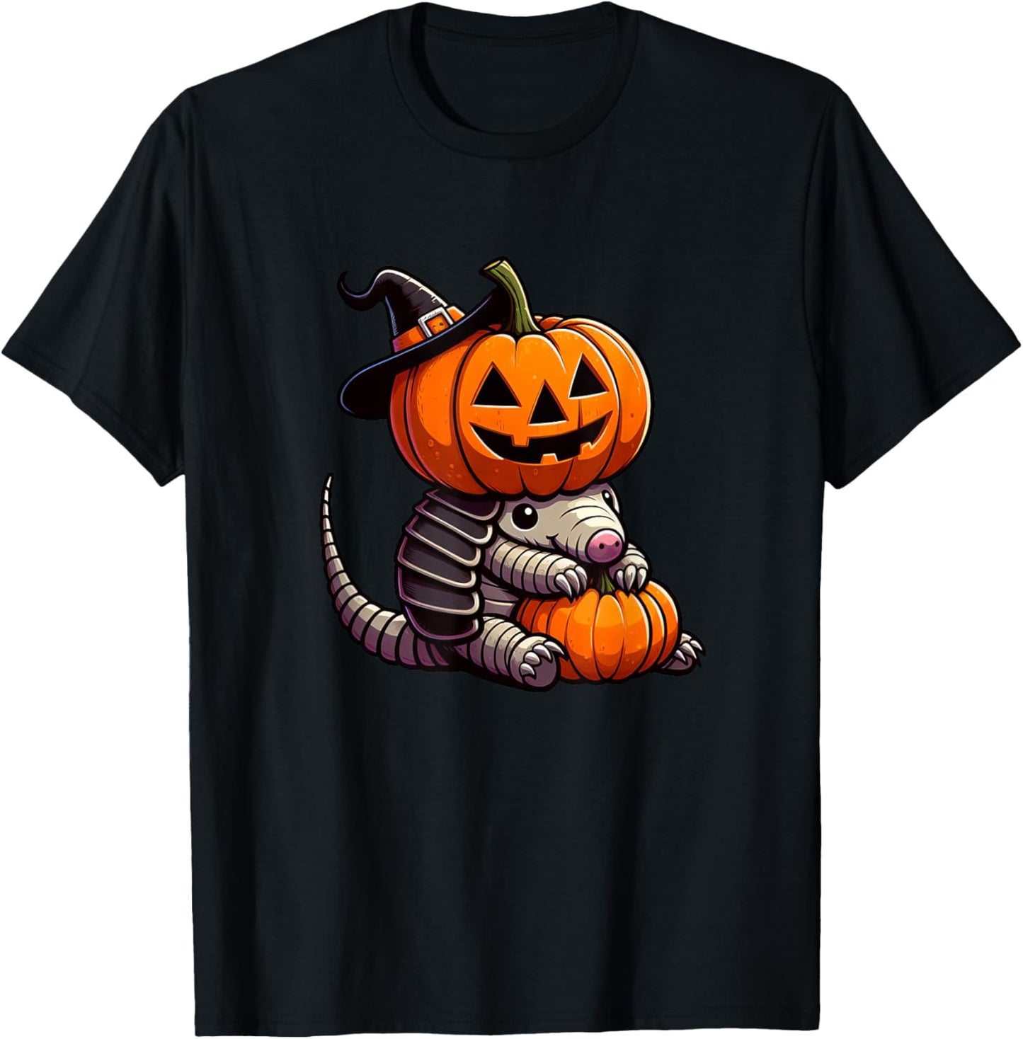 Cute Halloween Armadillo Witch Cartoon T-Shirt - T-Shirt | Black