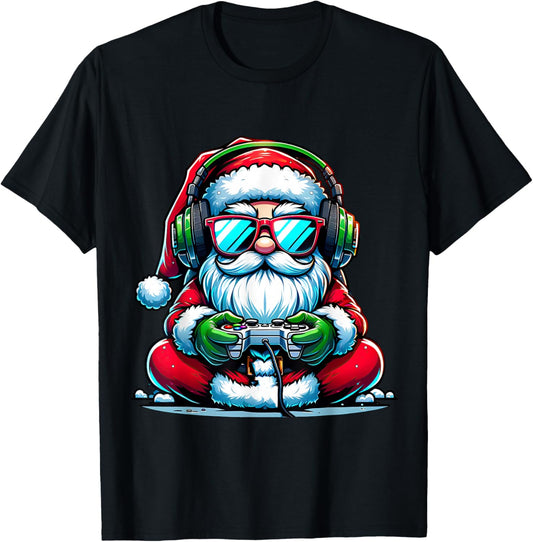 Christmas Gamer Boys Video Game Santa Xmas T-Shirt - T-Shirt | Black