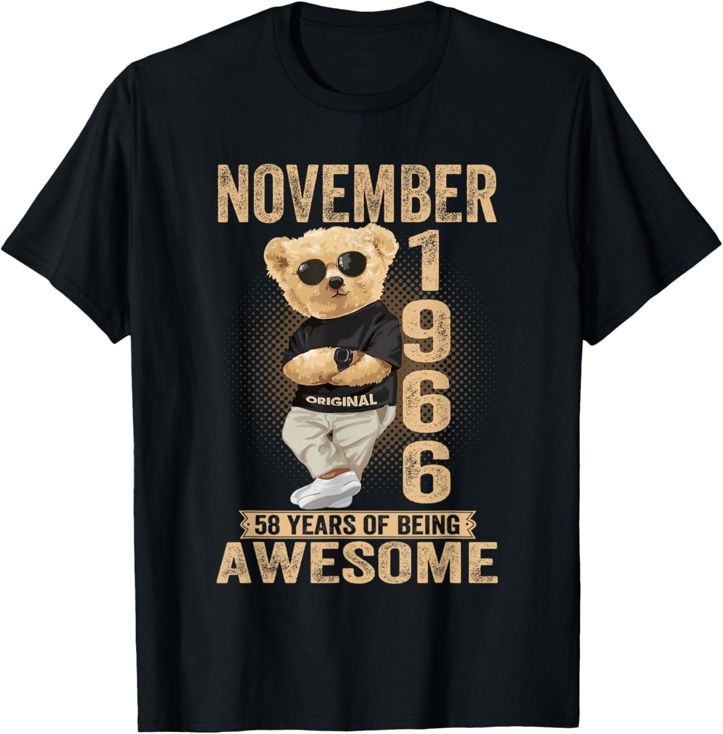 November 58th Birthday Men Women 1966 Awesome Teddy Bear T-Shirt - T-Shirt | Black