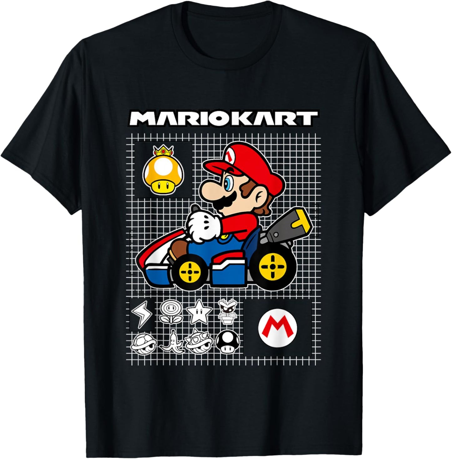 Mario Kart Rally Driver Schematics Mario T-Shirt - T-Shirt | Black