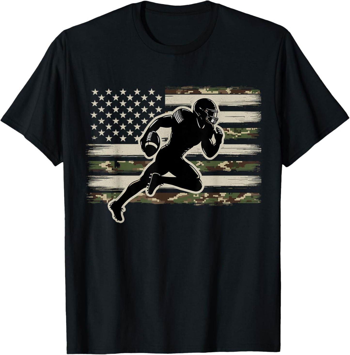 Football Camo US Flag American Football Player T-Shirt - T-Shirt | Black