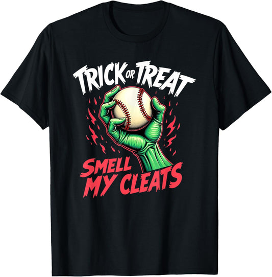 Trick Or Treat Smell My Cleats Baseball Halloween T-Shirt - T-Shirt | Black