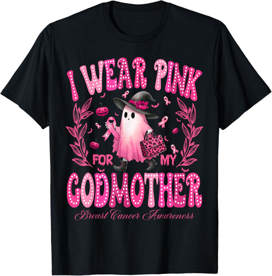 I Wear Pink For My GodMother Breast Cancer Boo Halloween T-Shirt - T-Shirt | Black