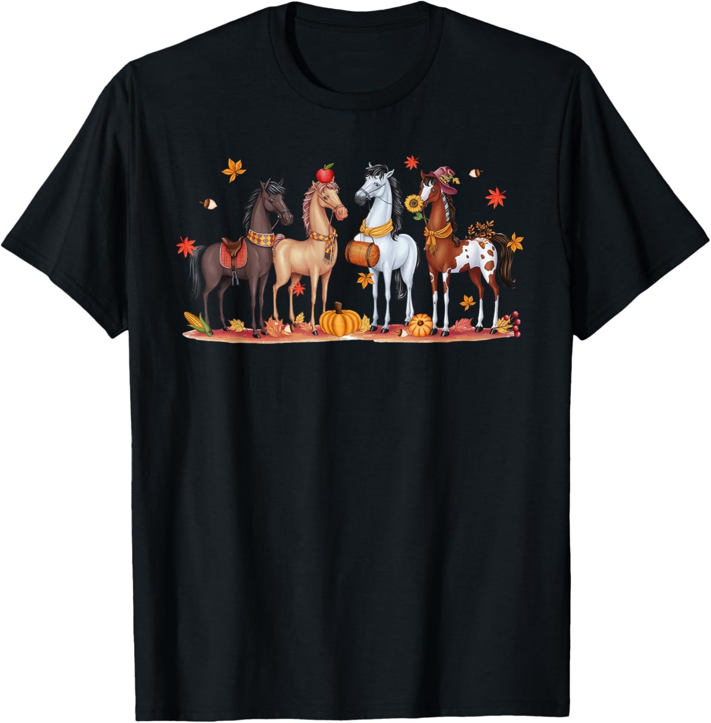Autumn Horse Fall Cows Farmer Pumpkin Western Horse Harvest T-Shirt - T-Shirt | Black