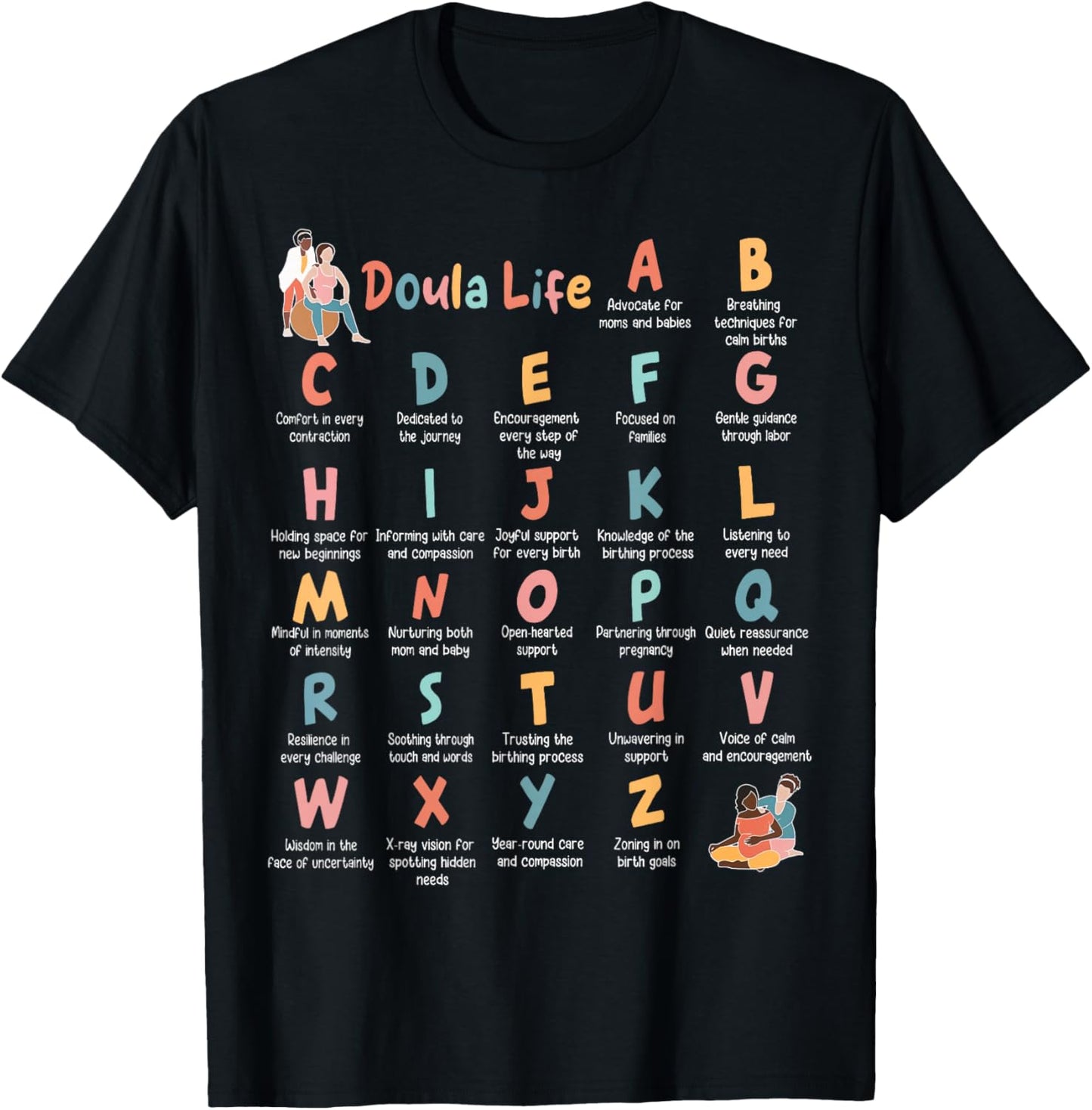 Doula Life Alphabet L And D Nurse Midwife Birth Worker T-Shirt - T-Shirt | Black