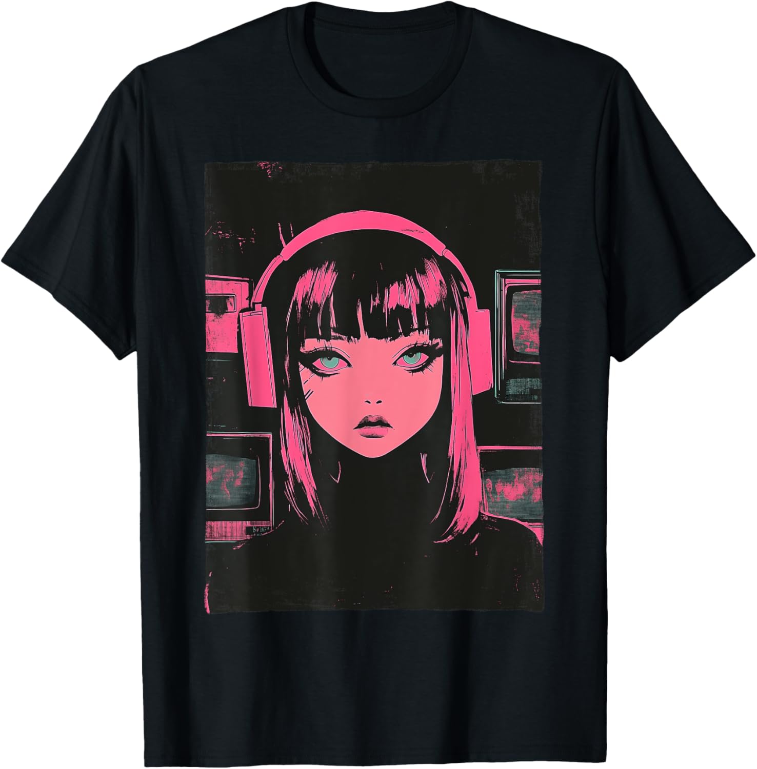 Cute E-girl Anime Vaporwave Cyber Goth Distressed Grunge T-Shirt - T-Shirt | Black