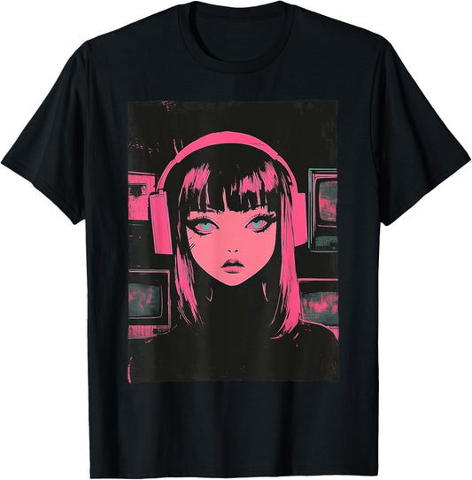 Cute E-girl Anime Vaporwave Cyber Goth Distressed Grunge T-Shirt - T-Shirt | Black