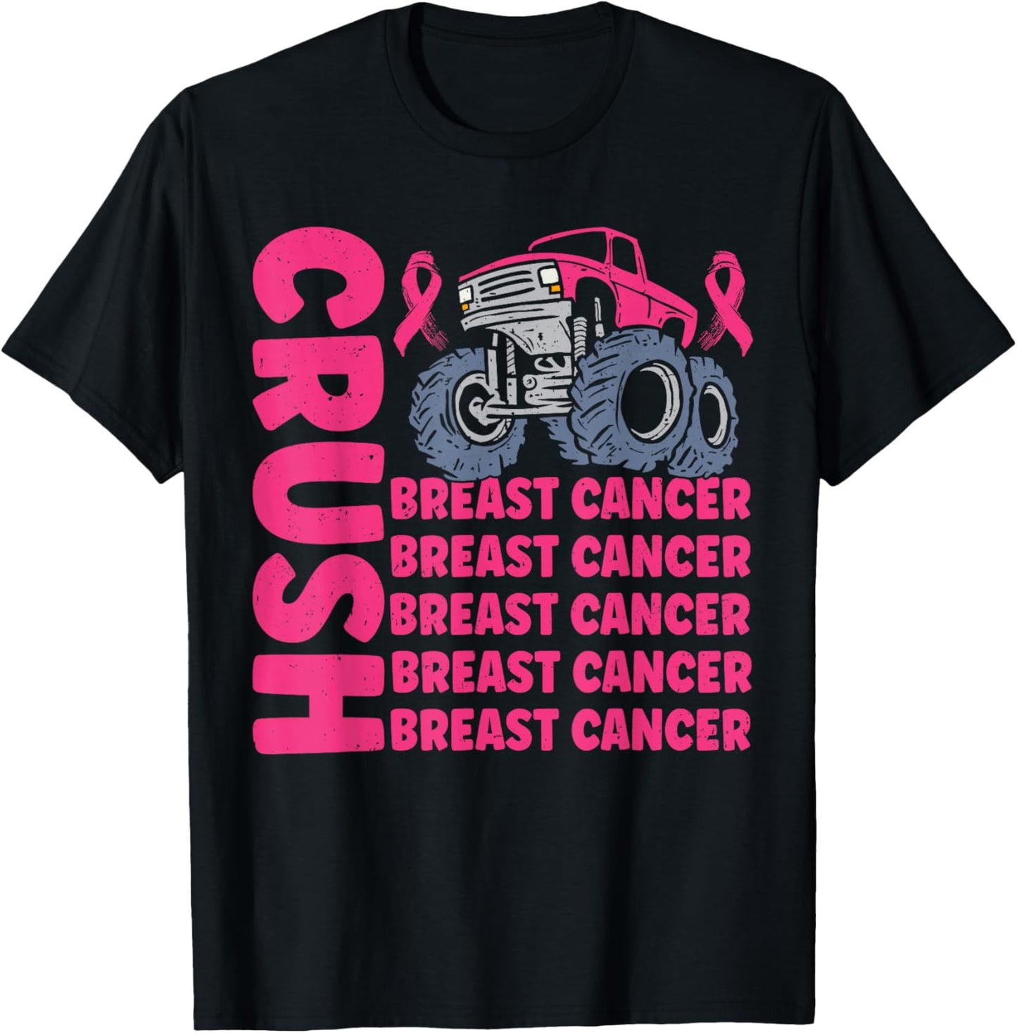Crush Breast Cancer Awareness Truck pink Women Men Boys T-Shirt - T-Shirt | Black