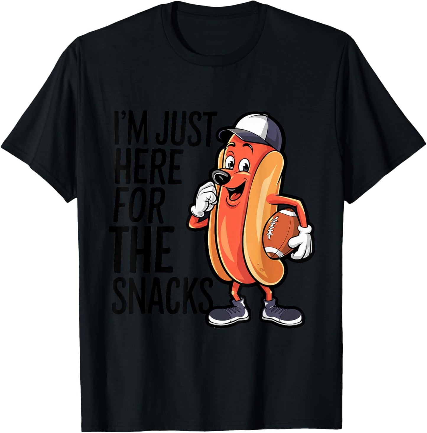 Funny I'm Just Here For The Snacks Football T-Shirt - T-Shirt | Black