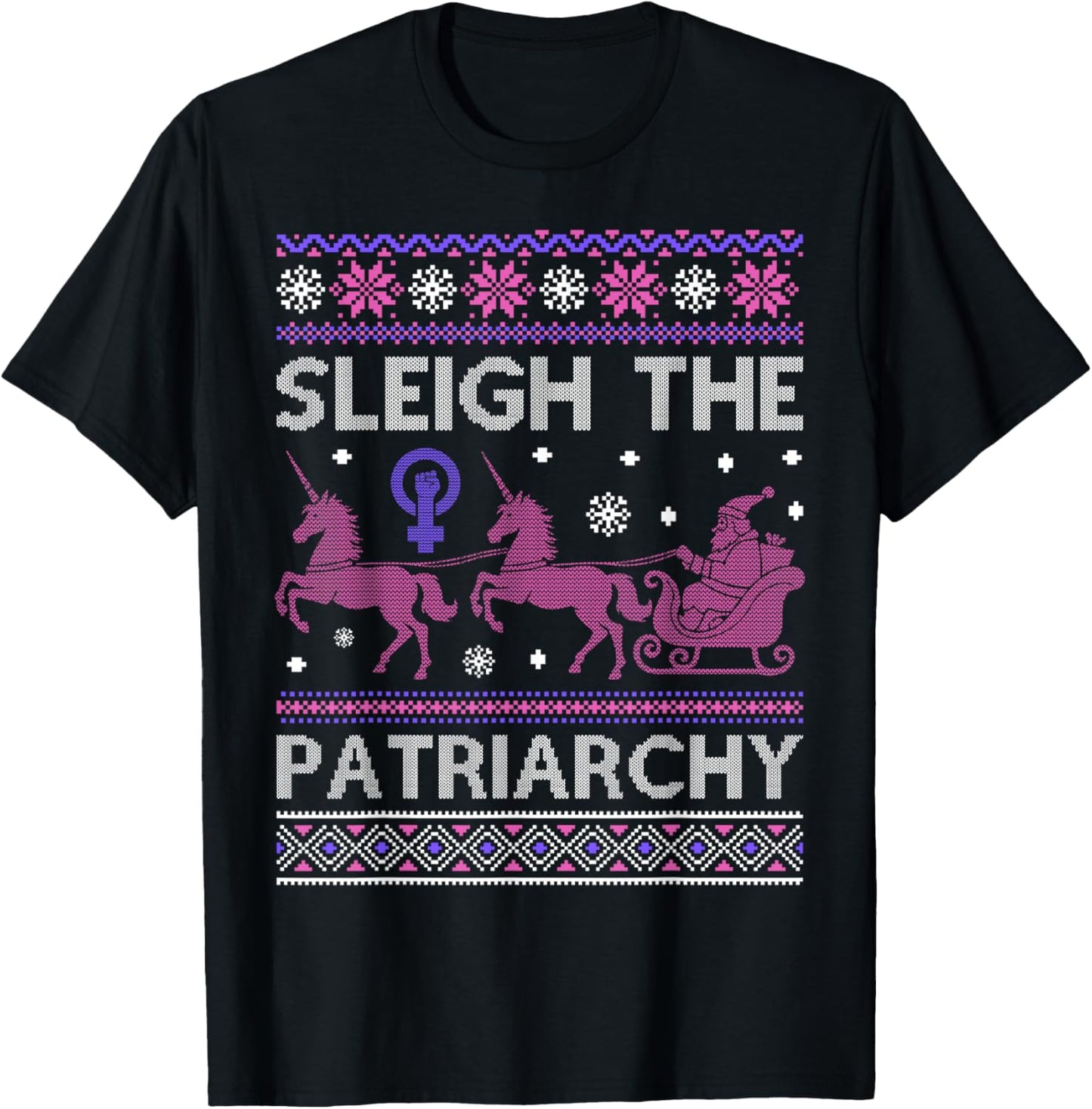 Sleigh The Patriarchy Feminist Unicorn T-Shirt - T-Shirt | Black