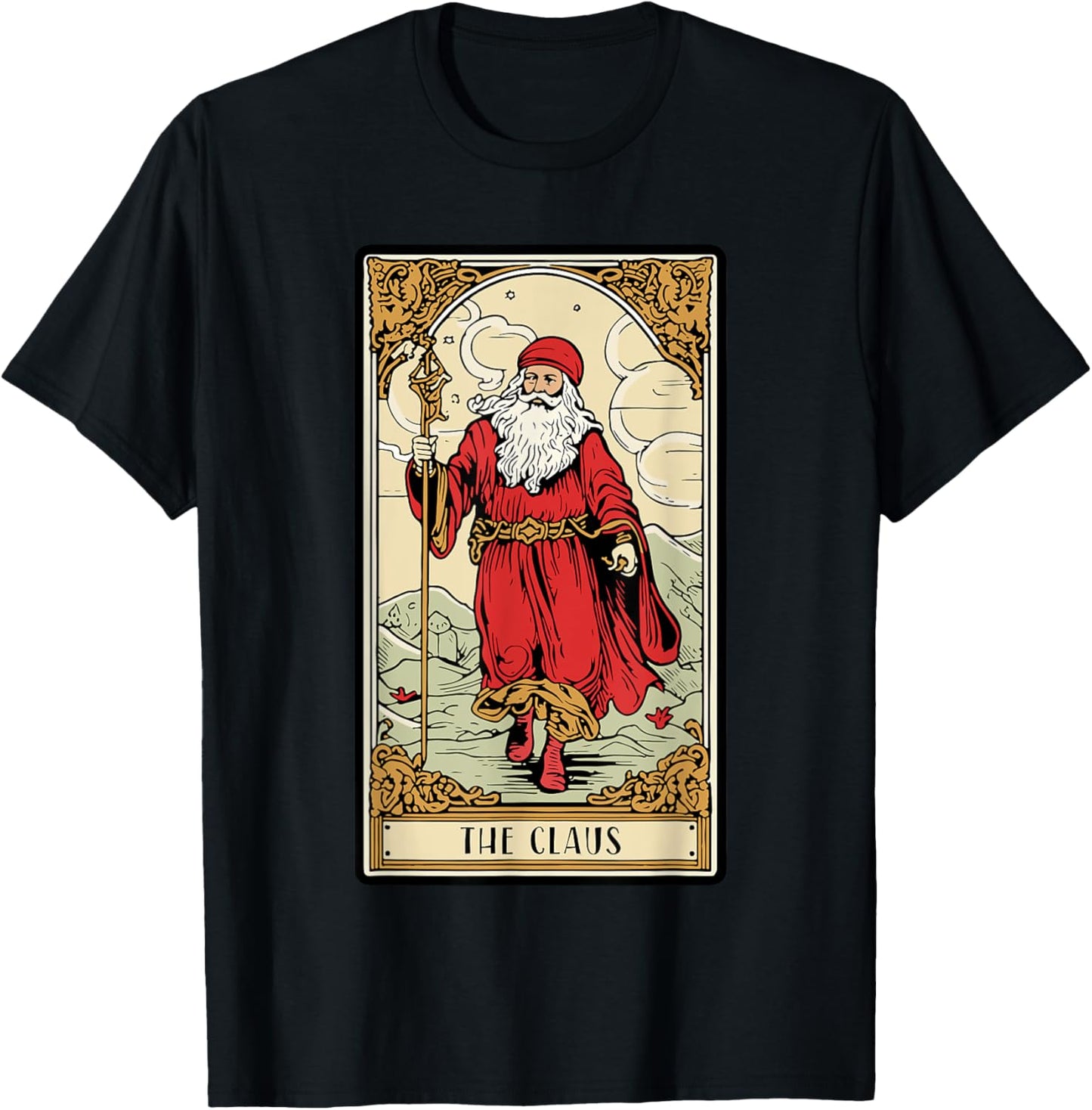 Vintage Santa Claus Card Christmas Aesthetic Mystical T-Shirt - T-Shirt | Black
