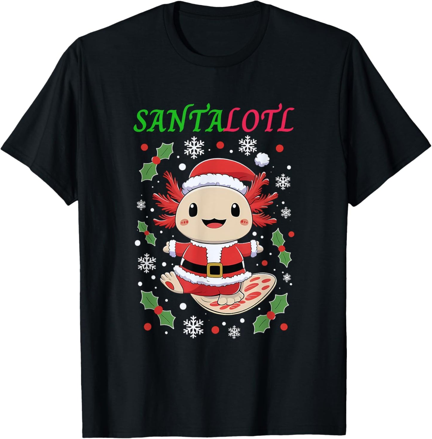 Santalotl Christmas Cute Santa Axolotl For Axolotl Lover T-Shirt - T-Shirt | Black