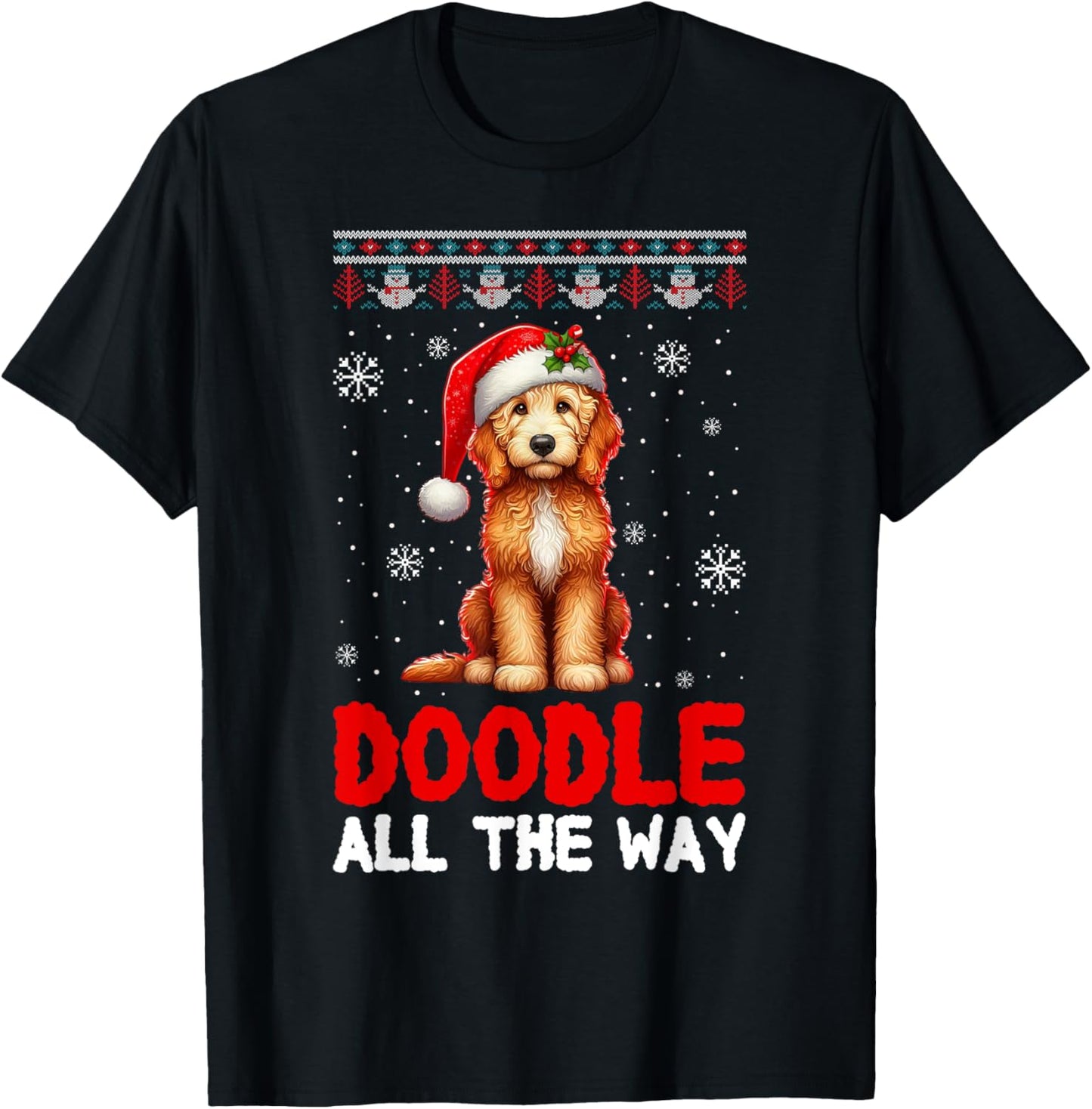 Doodle All The Way Funny Goldendoodle Santa Hat Christmas T-Shirt - T-Shirt | Black